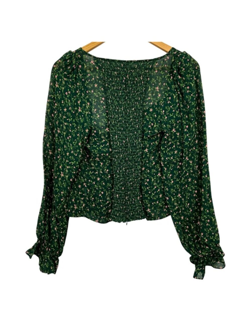 NWT Reformation Chase Top Womens 10 Green Floral Sweetheart Puff Sleeve Blouse - Picture 4 of 15